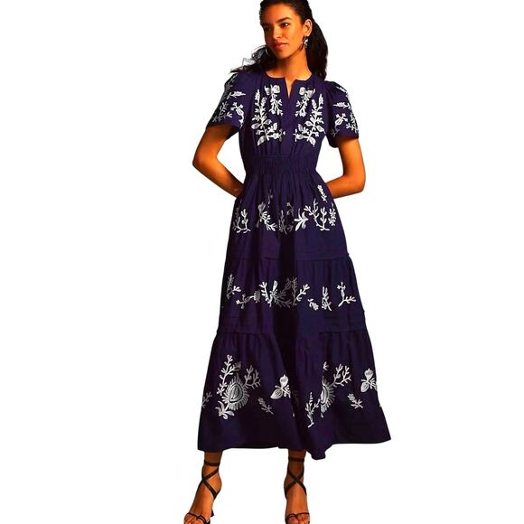 Anthropologie Dresses & Skirts - ANTHROPOLOGIE Women’s Somerset Boho Navy/Violet Blue Embroidered Dress